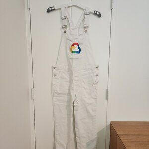 Google Next rainbow embroidered White GAP overalls
